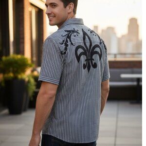 Clench Shirt 100% Cotton Embroidered Striped Button Front Mens Size 2XL